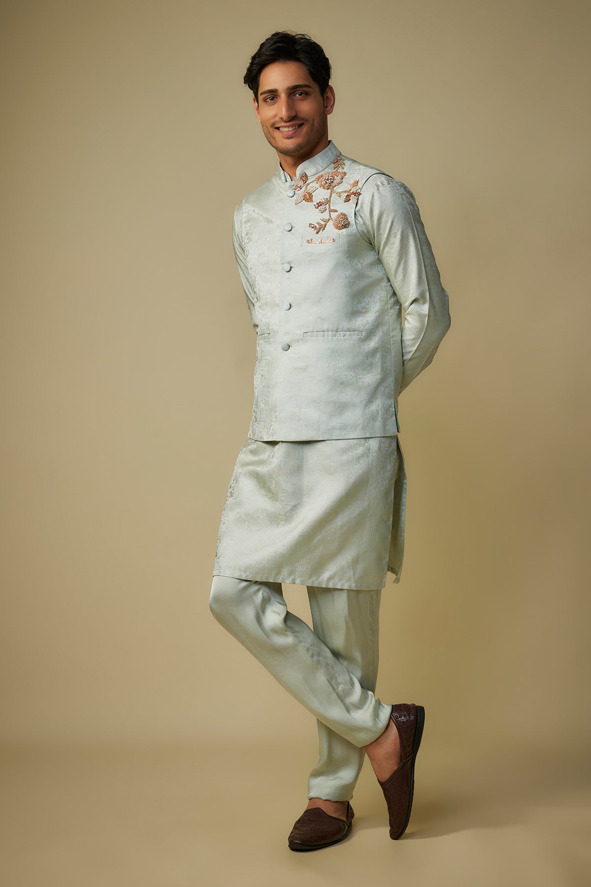 Sage Green Embroidered Bundi Set