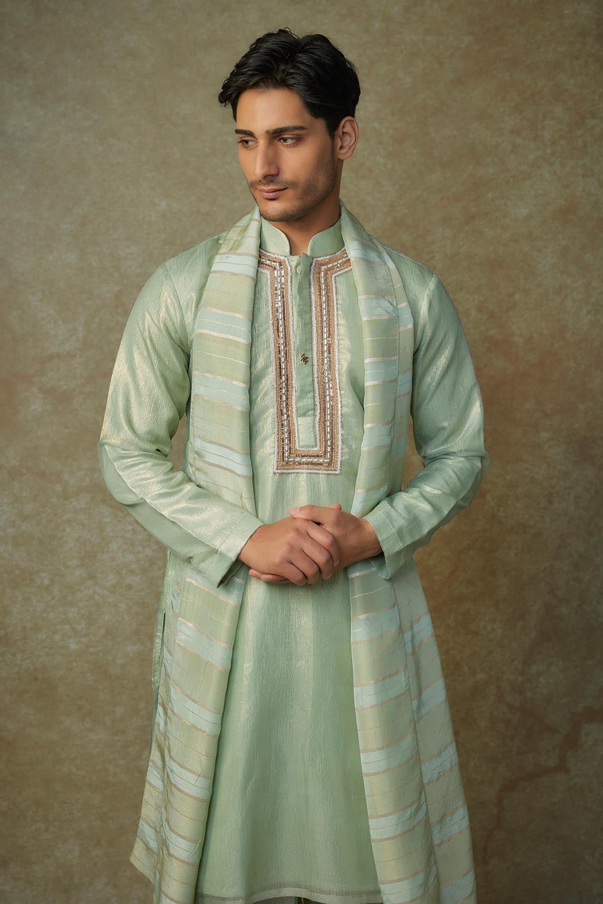 Sage Green Embroidered Dhoti Set