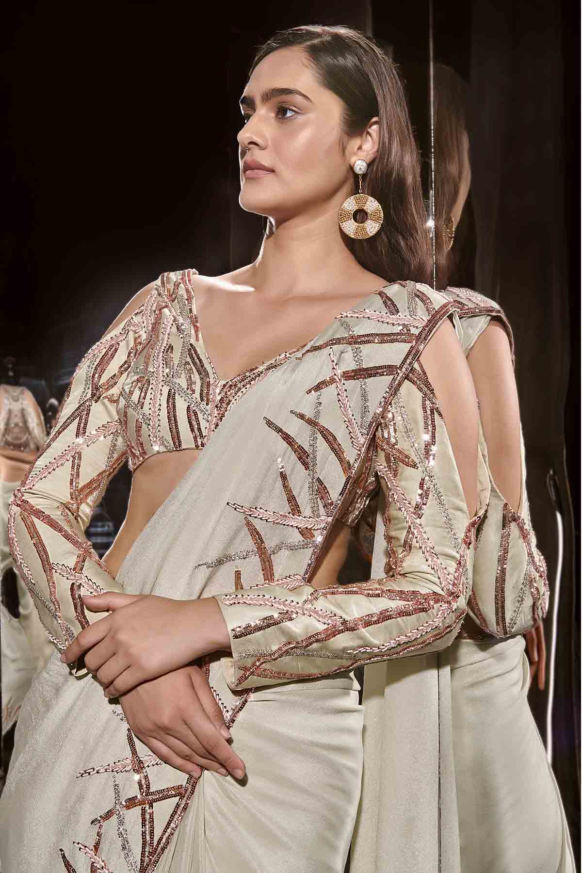 Sage Green Embroidered Saree