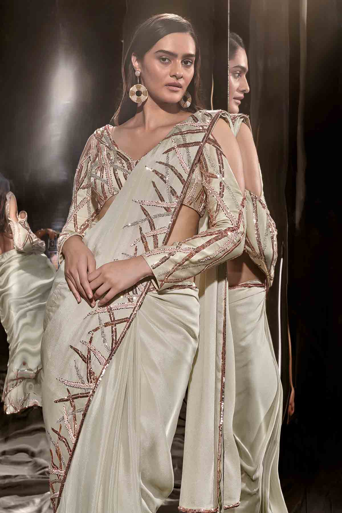 Sage Green Embroidered Saree