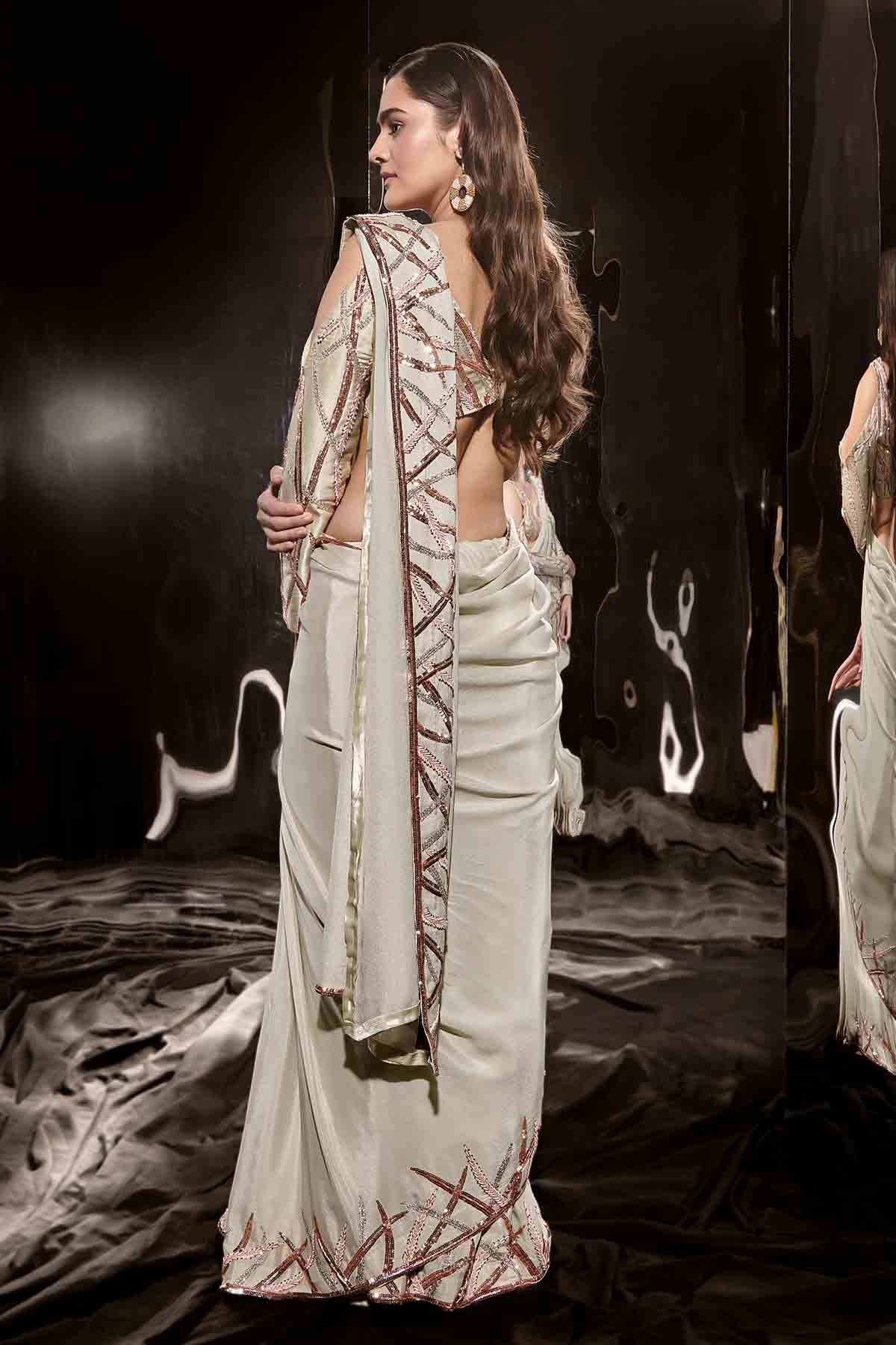 Sage Green Embroidered Saree