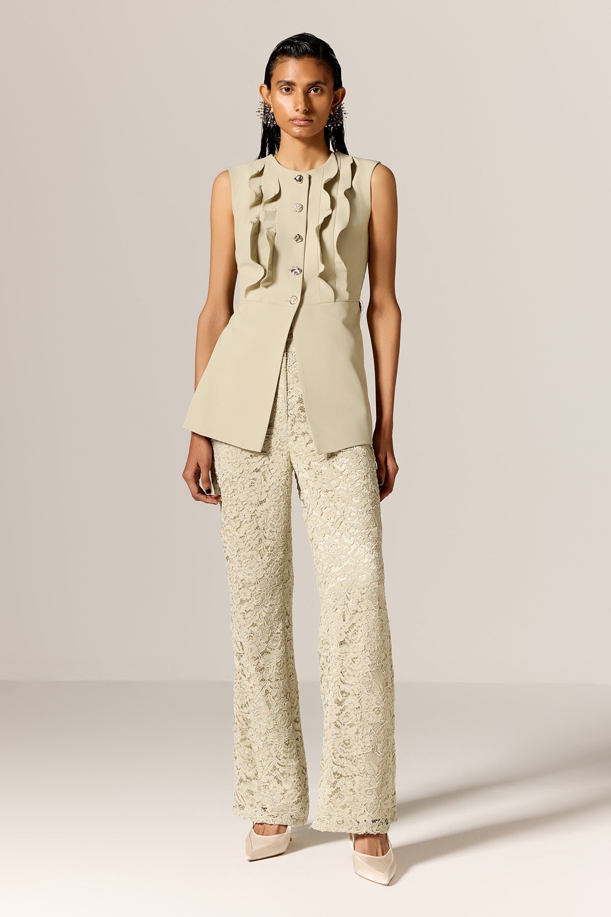 Buy Sage Green Frill Co-ord Set by Manika Nanda for Women online at ScrollnShops