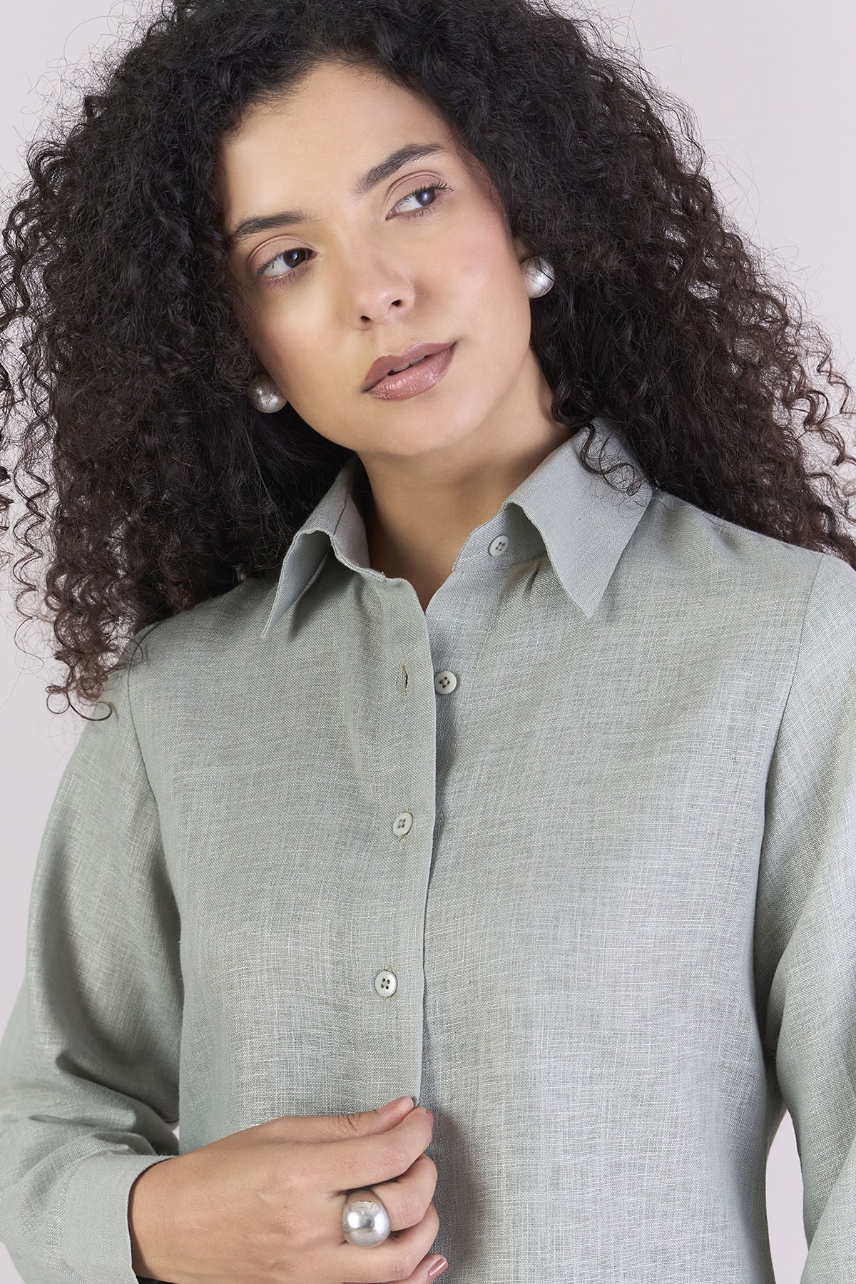 Buy Sage Green Full Sleeves Shirt for Women by PowerSutra Buy Sage Green Full Sleeves Shirt for Women by PowerSutra