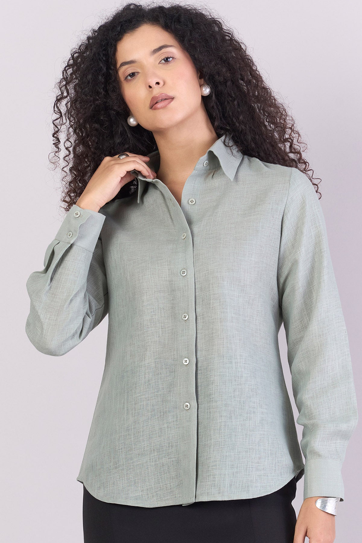 Buy Sage Green Full Sleeves Shirt for Women by PowerSutra Buy Sage Green Full Sleeves Shirt for Women by PowerSutra