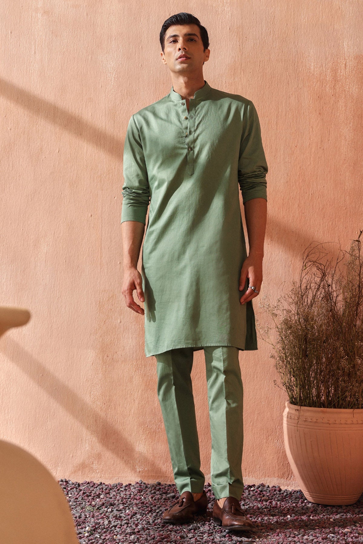 Buy Sage Green Giza Cotton Kurta Set by Seema Nanda for men online at ScrollnShops