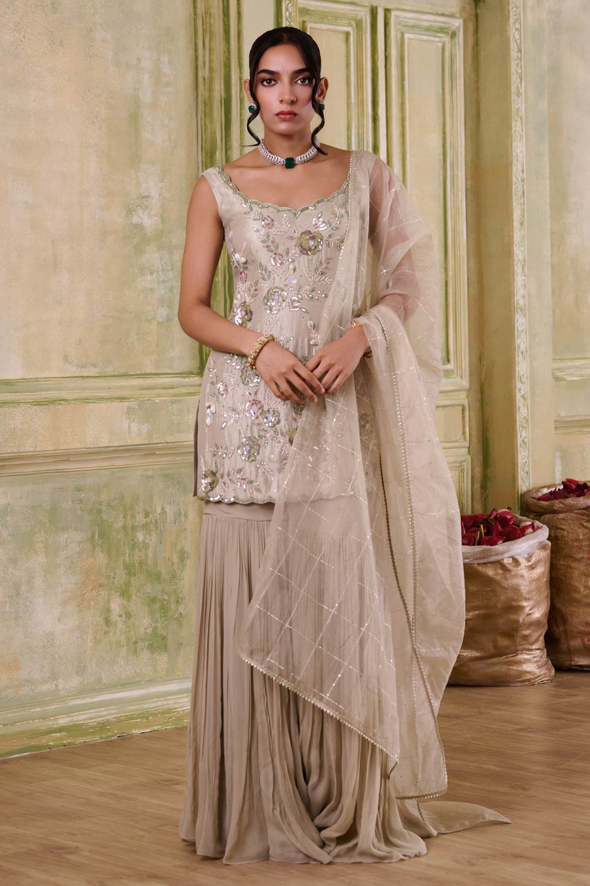 Buy Sage Green Handwork Kurta Set for women by Mudita by Urmila online available at scrollnshops