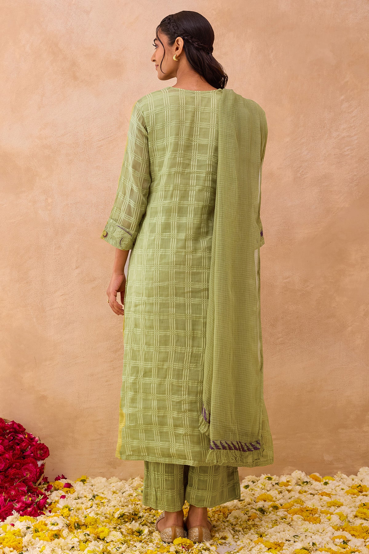 Sage Green Kota Doria Kurta Set