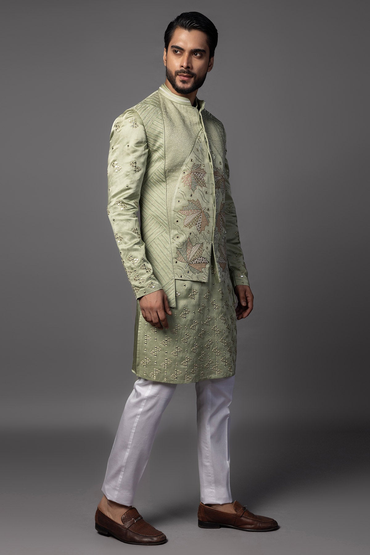 Sage Green Maple Leaf Kurta Set