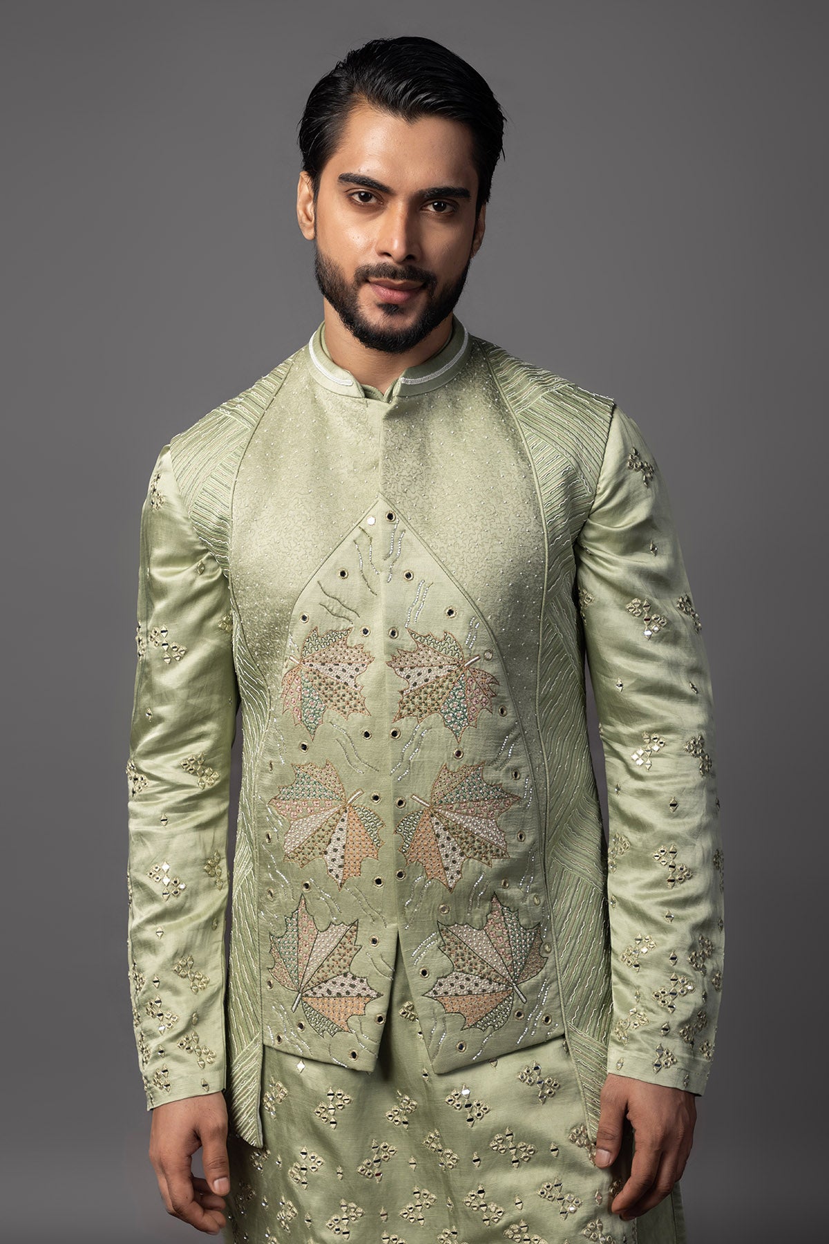 Sage Green Maple Leaf Kurta Set