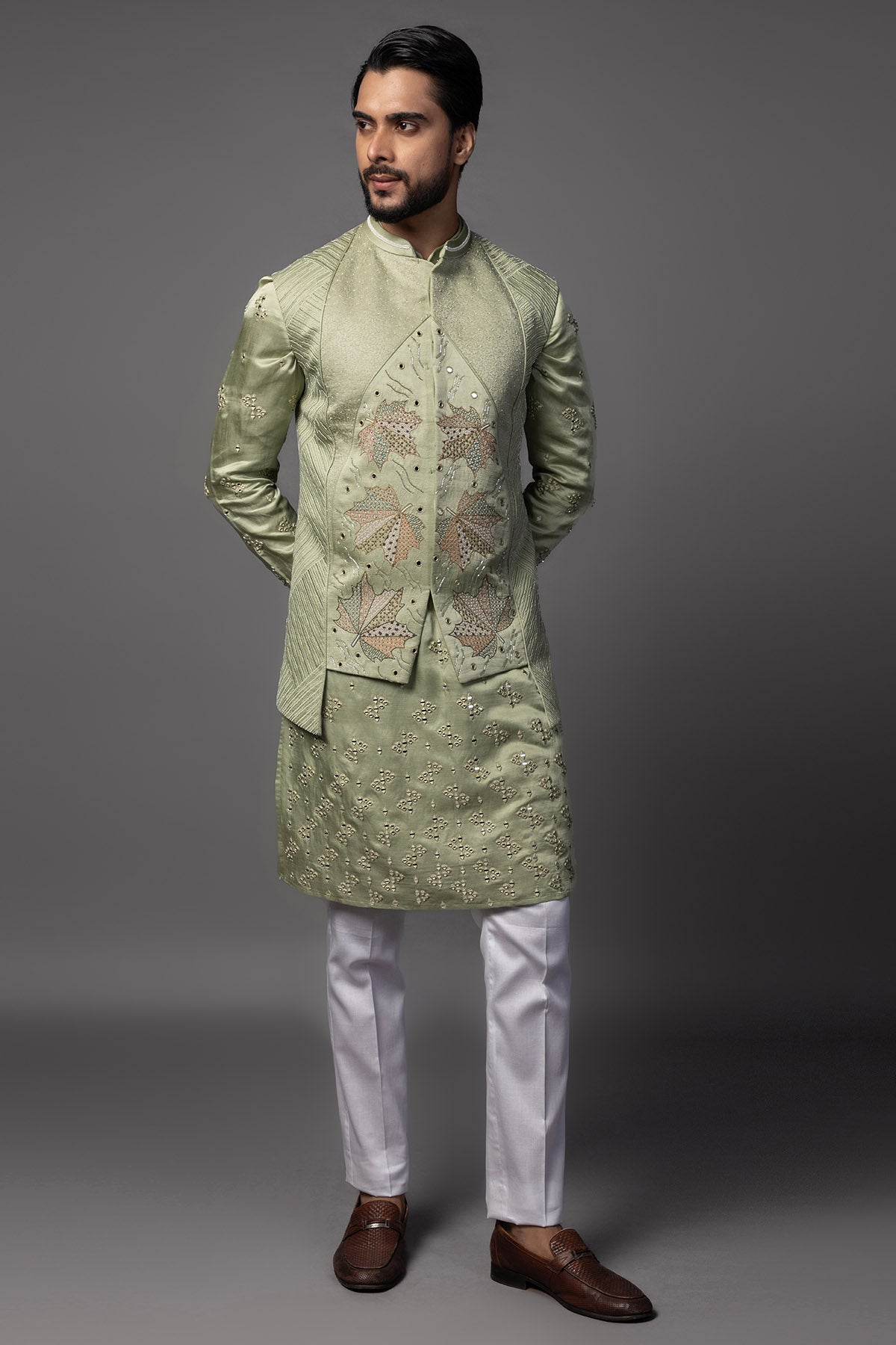 Sage Green Maple Leaf Kurta Set