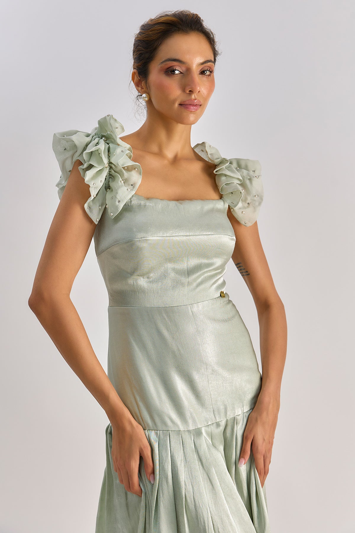 Buy Sage Green Mashroo Bow Dress online available at scrollnshops Buy Sage Green Mashroo Bow Dress online available at scrollnshops