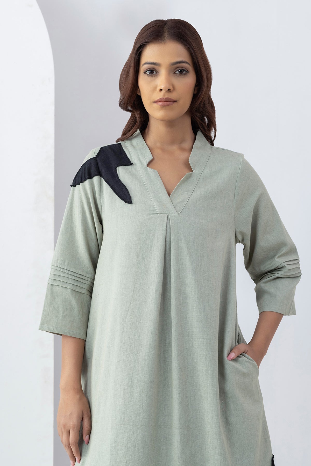 Sage Green Patchwork Midi Dress