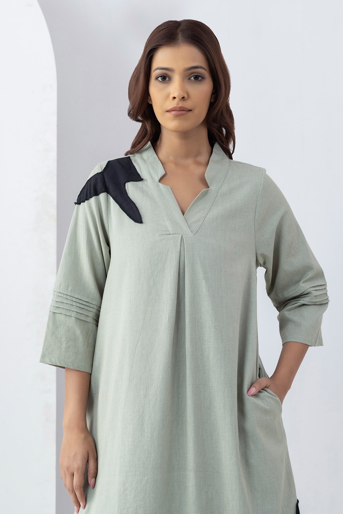 Sage Green Patchwork Tunic Set