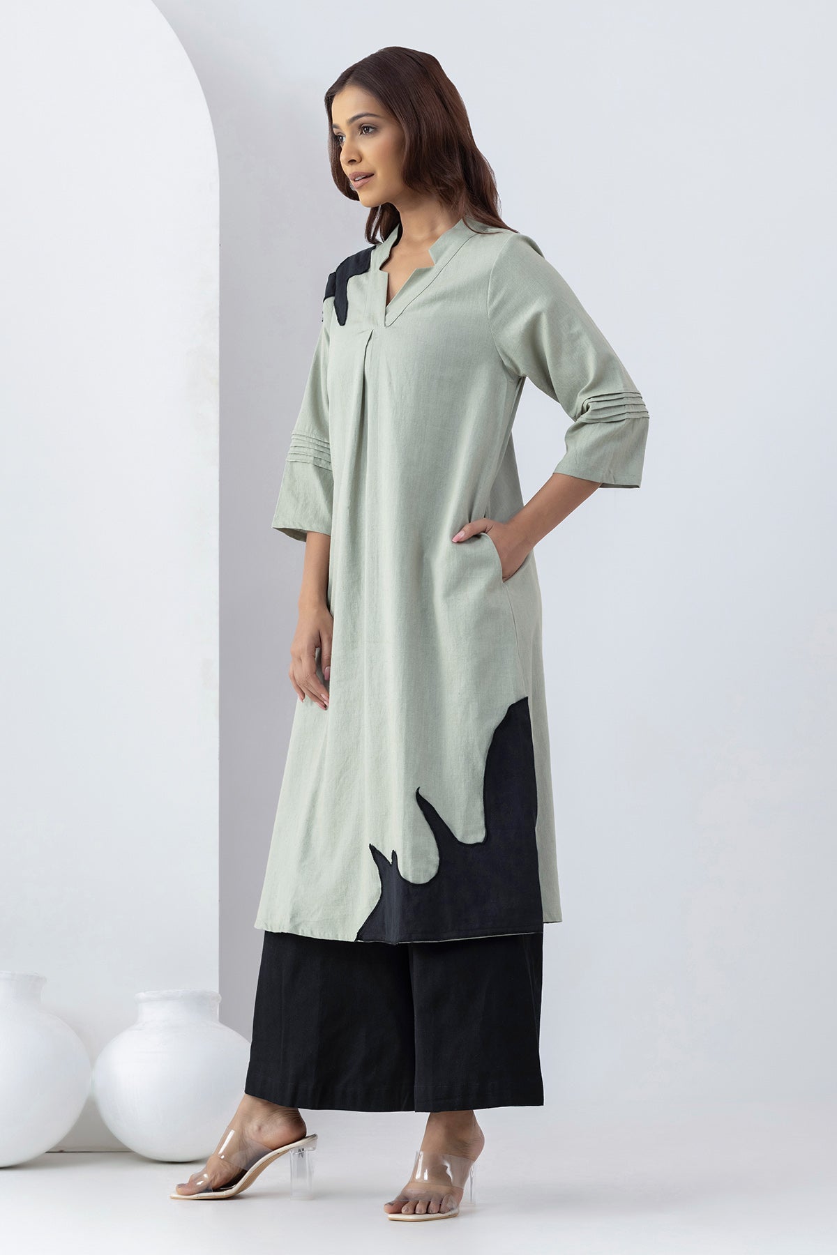 Sage Green Patchwork Tunic Set