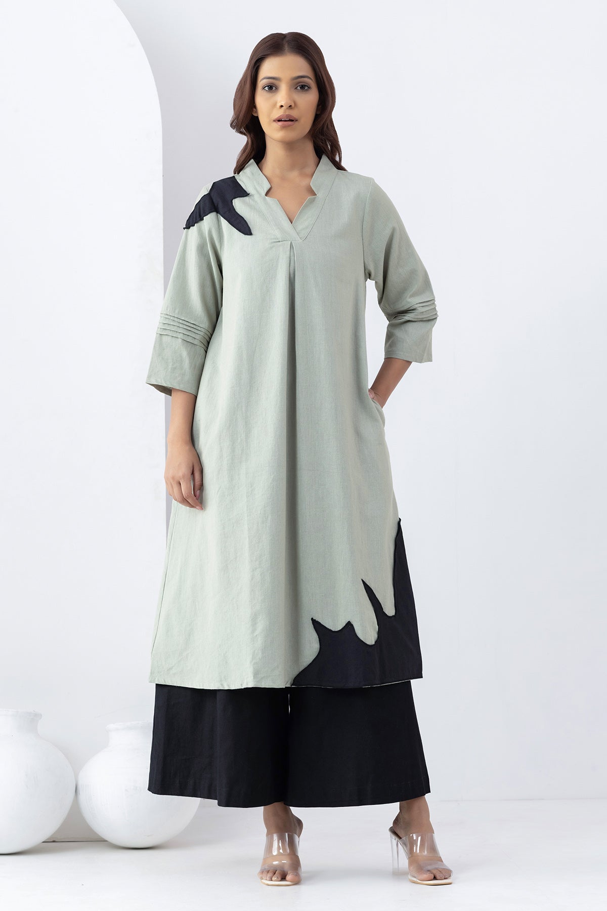 Buy Sage Green Patchwork Tunic Set by Markkah Studio for Women online at ScrollnShops