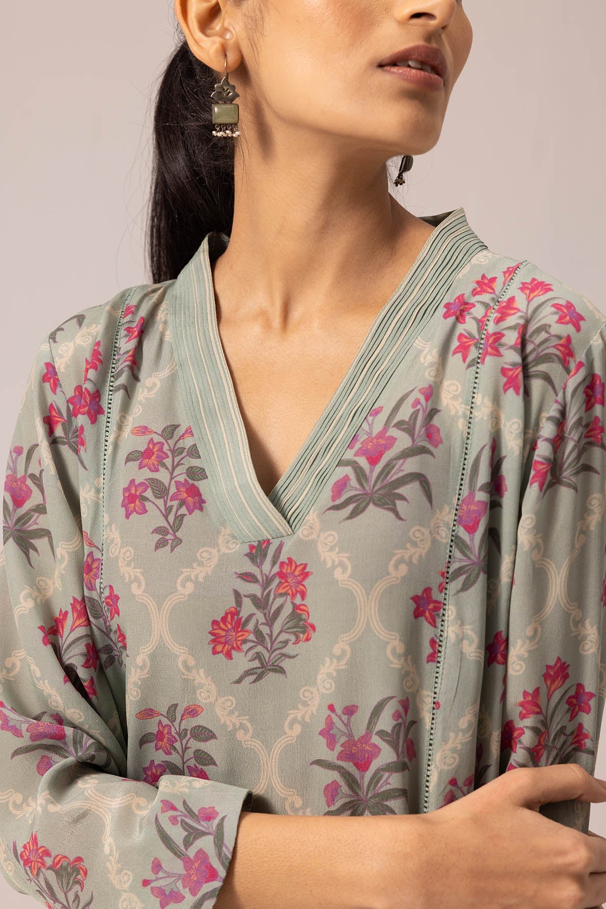 Buy Sage Green Pintuck Kurta & Pant By Label Shreya Sharma For Women Online at ScrollnShops