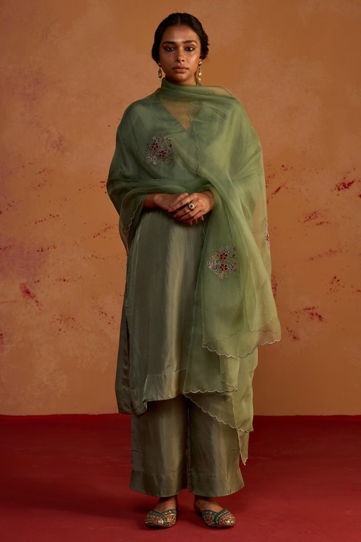 Buy Sage Silk Handwoven Kurta Set for women by Rhua online available at scrollnshops