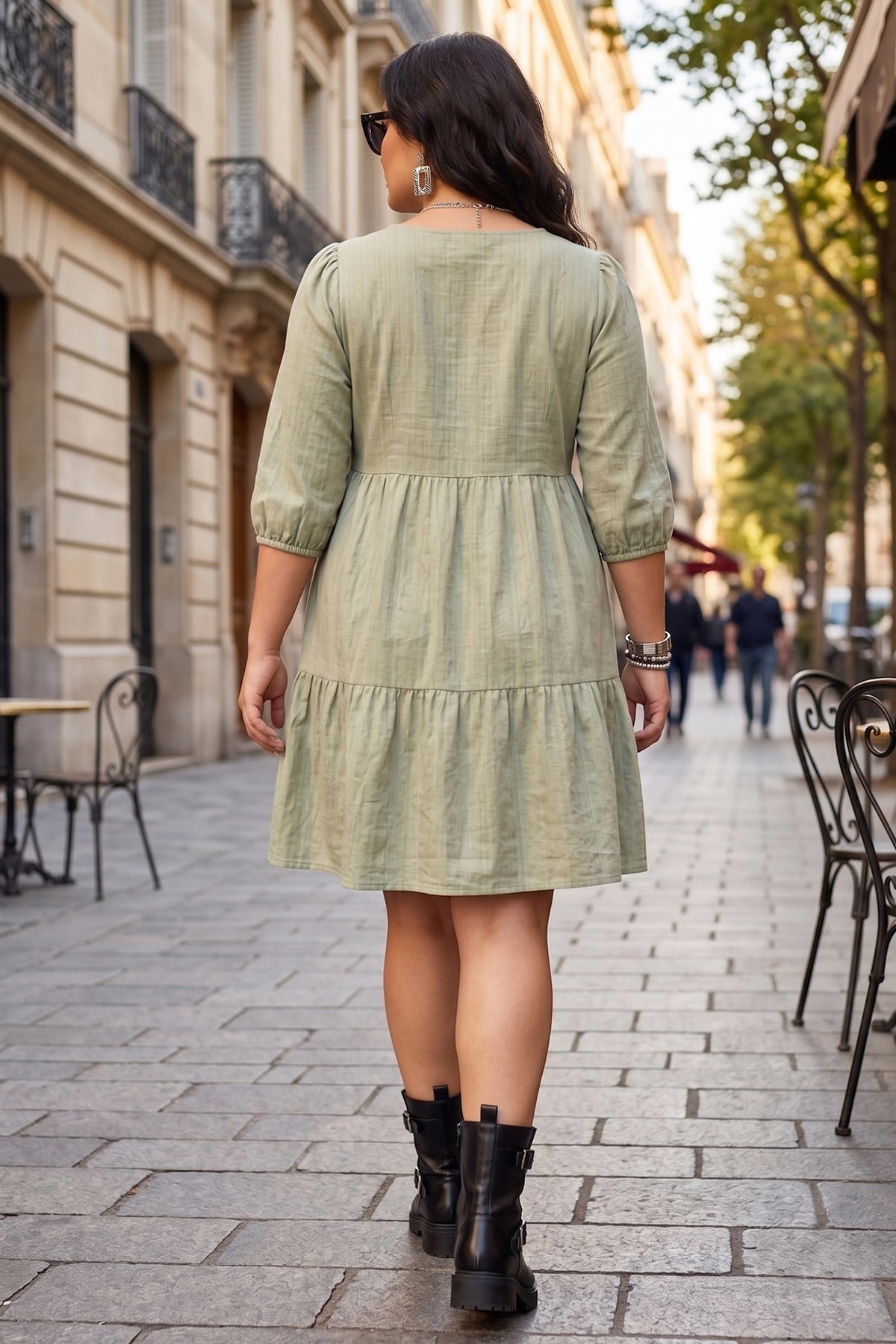 Sage Tier Weave Texture Dress