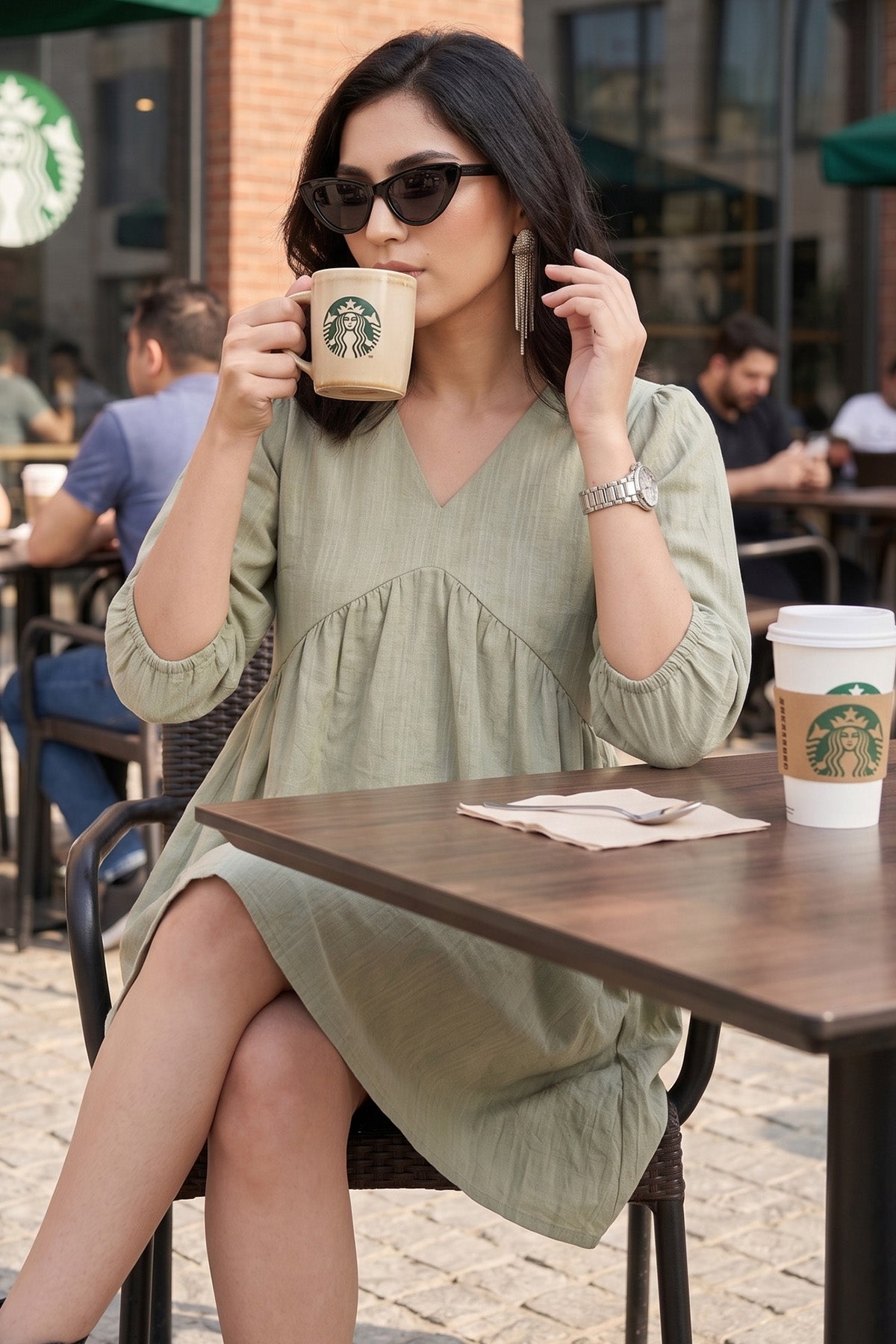 Sage Weave Textured Mini Dress