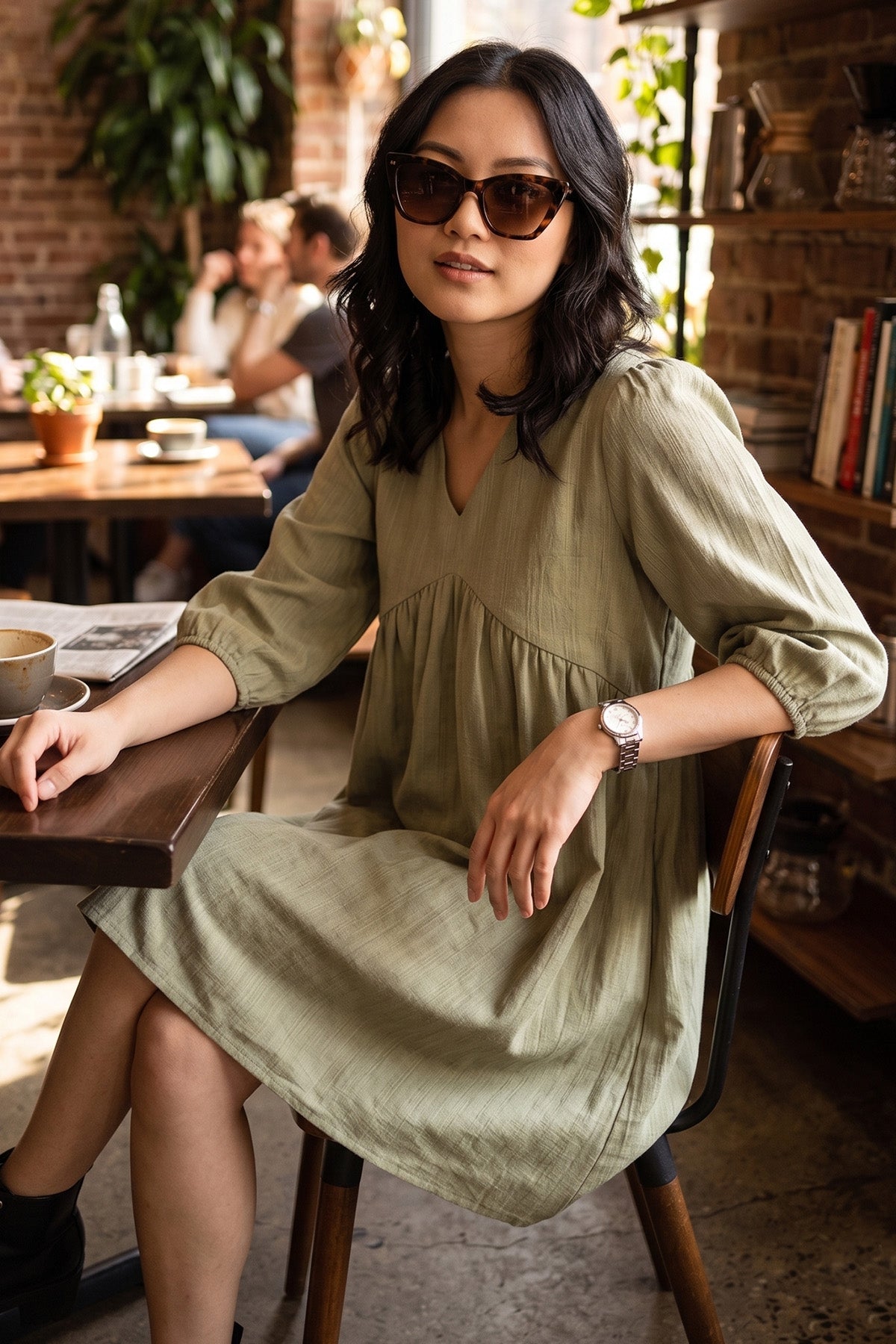 Sage Weave Textured Mini Dress