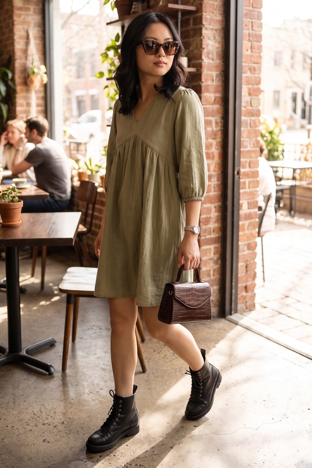 Sage Weave Textured Mini Dress