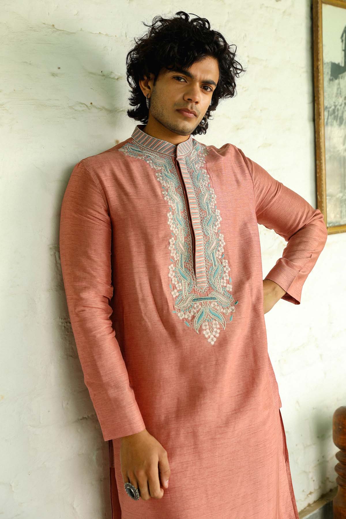 Salmon Resham Zari Kurta & Pants