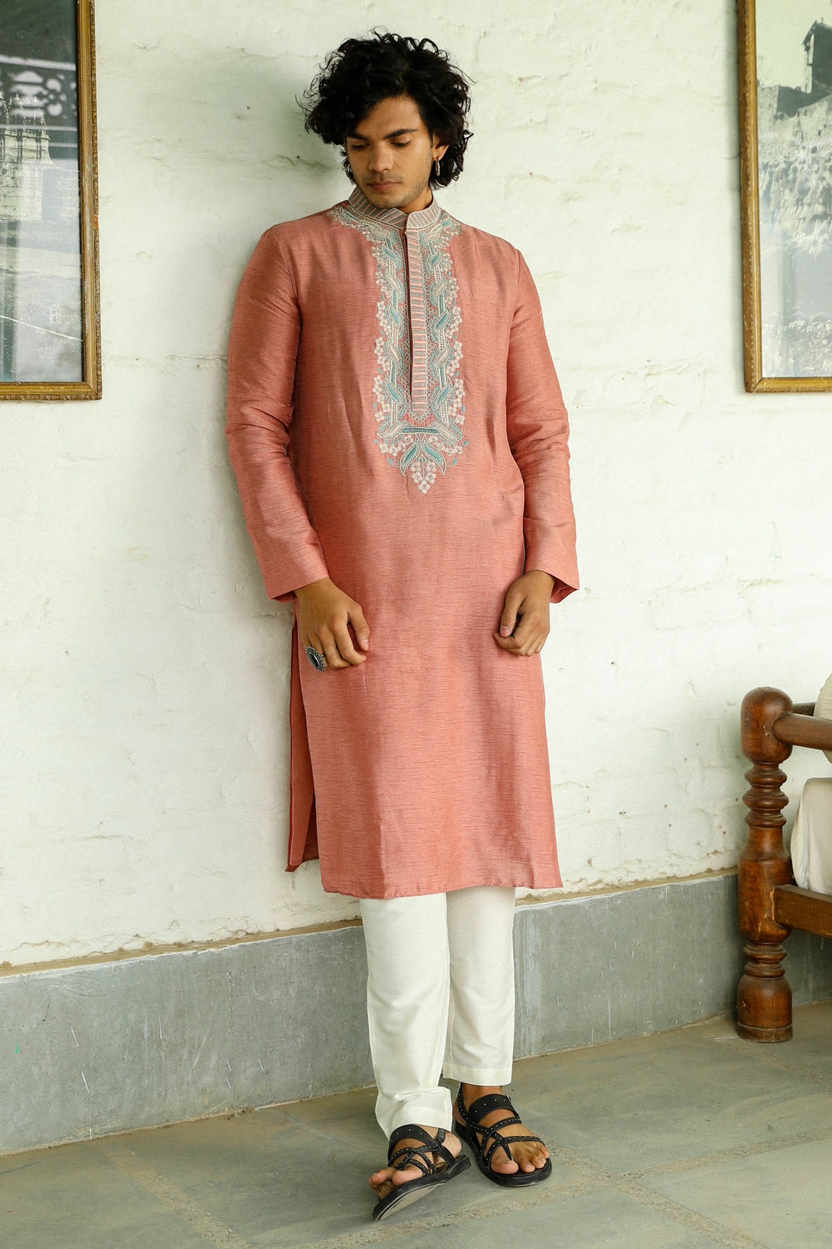 Salmon Resham Zari Kurta & Pants
