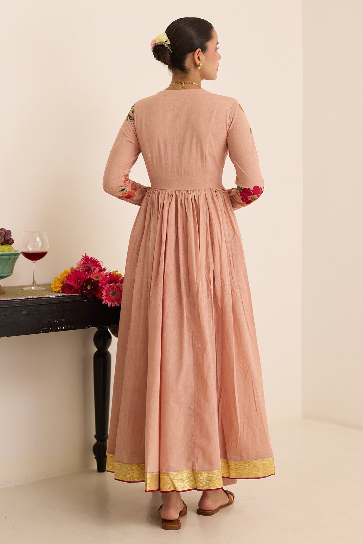 Salmon Cotton Gota Anarkali Set