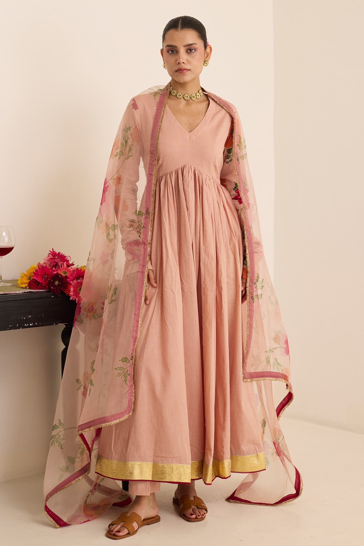 Buy Salmon Cotton Gota Anarkali Set by Juanita For women Online at Scrollnshops