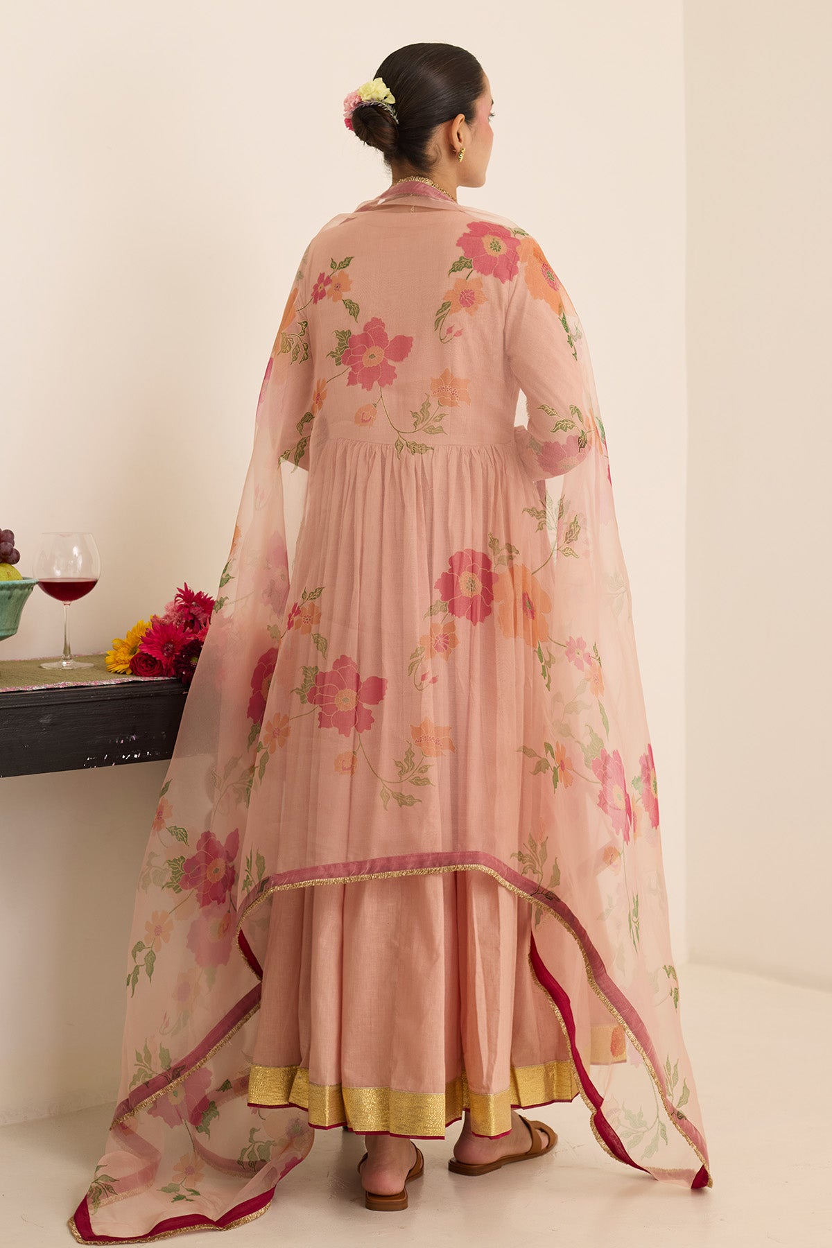 Salmon Cotton Gota Anarkali Set