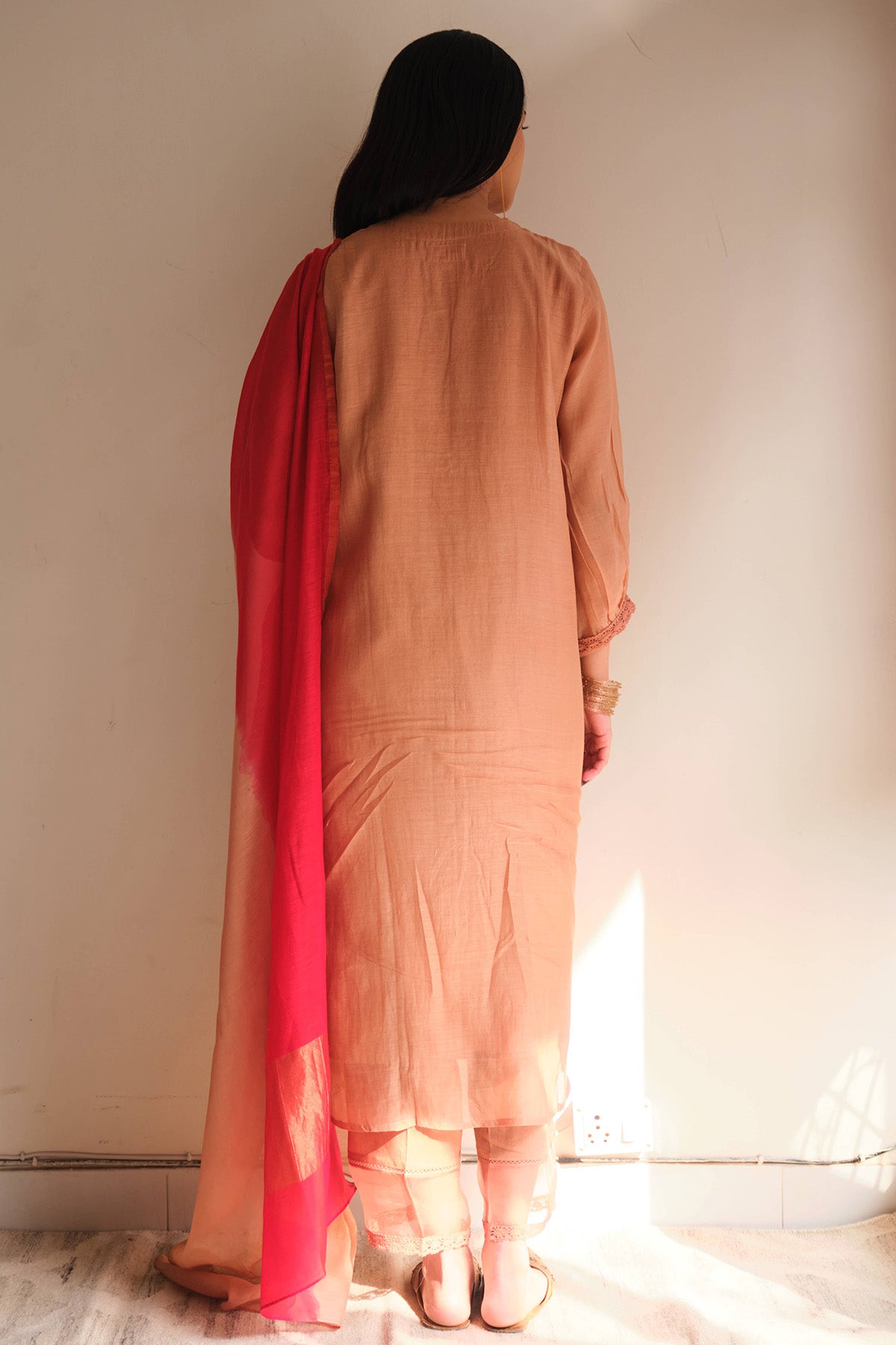 Salmon Embellished Kurta Set