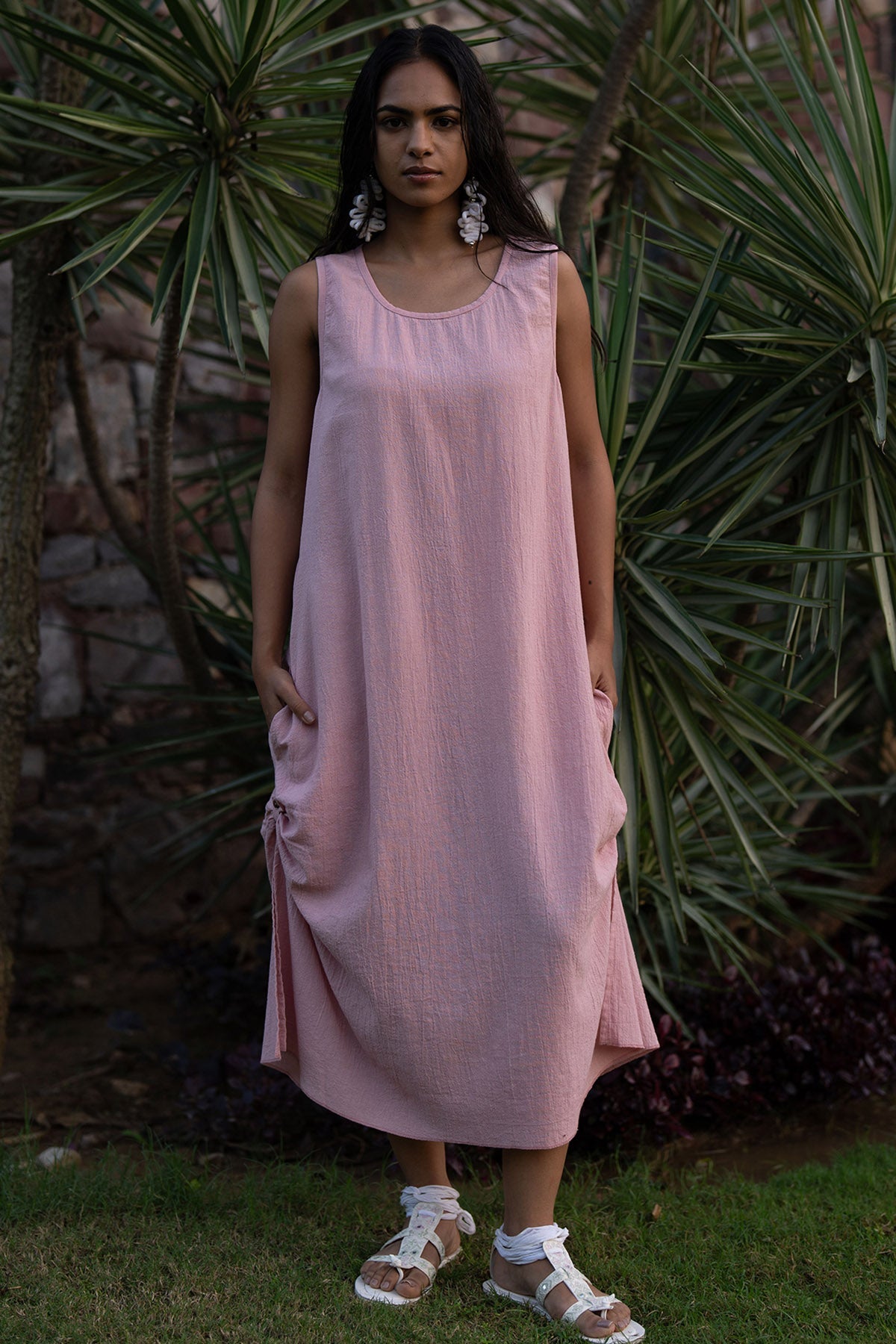 Buy Salmon Pink Cotton Gauze Dress for women by Beachbum online available at scrollnshops