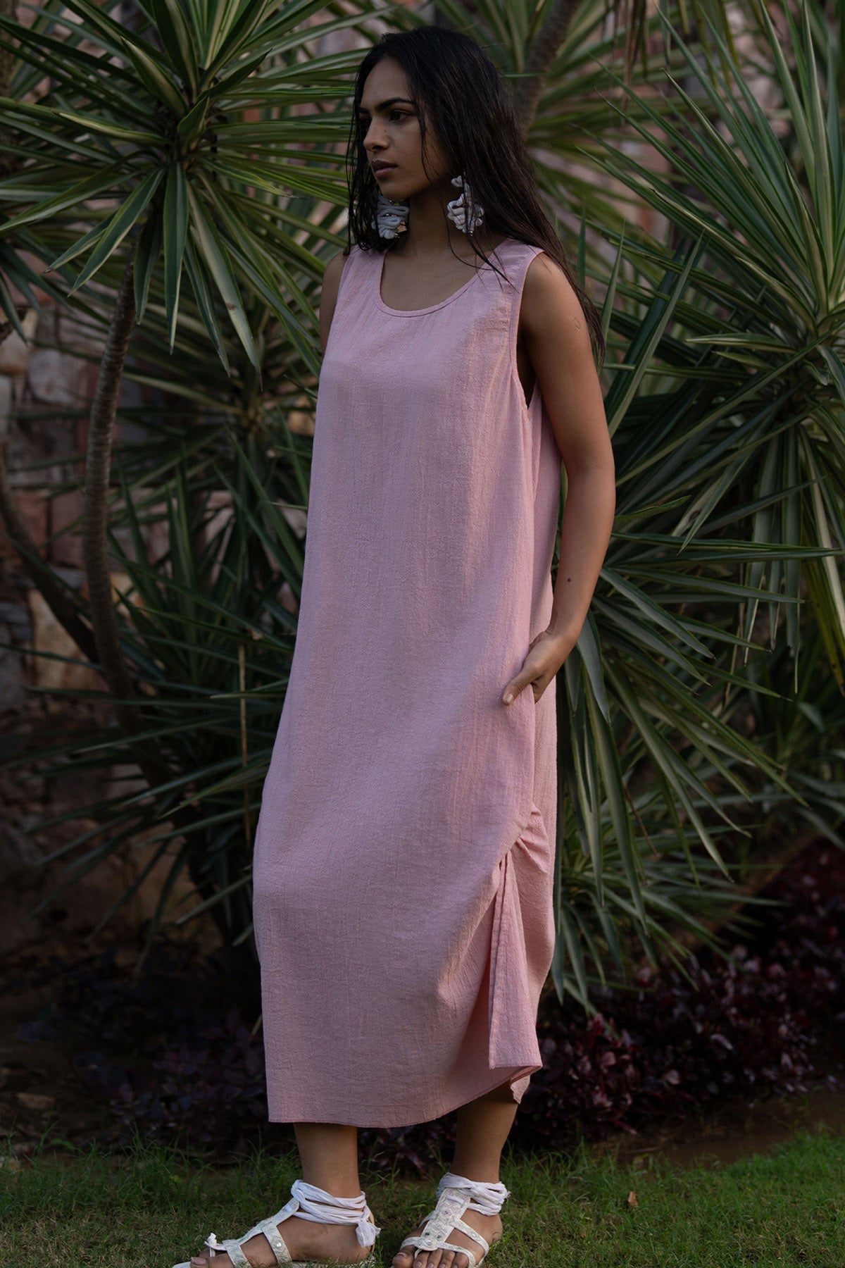 Salmon Pink Cotton Gauze Dress