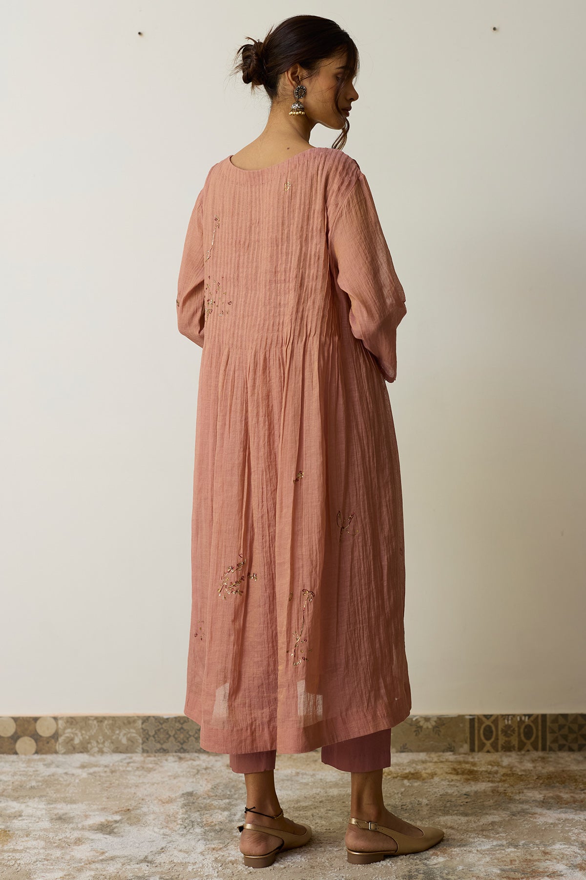 Salmon Pink Cotton Kurta Set