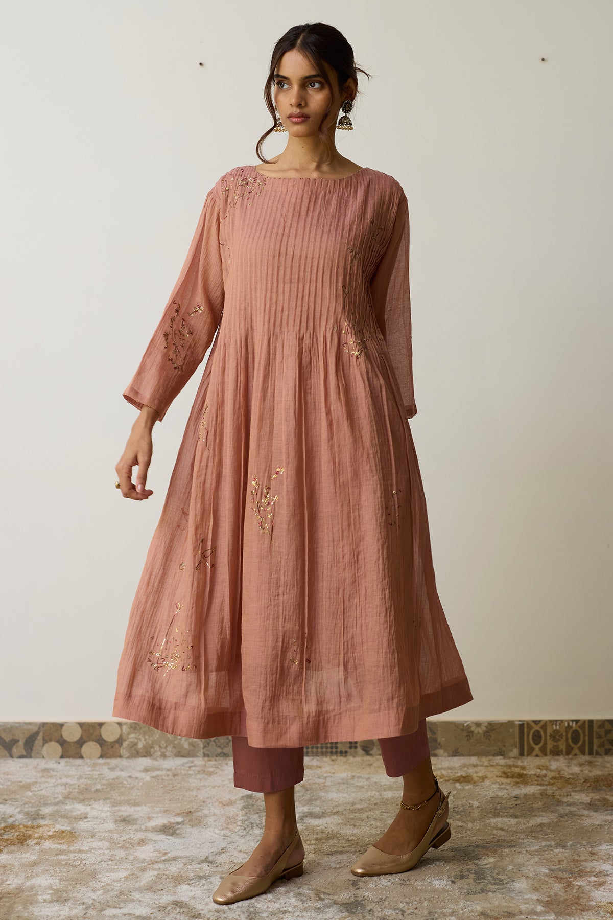 Salmon Pink Cotton Kurta Set