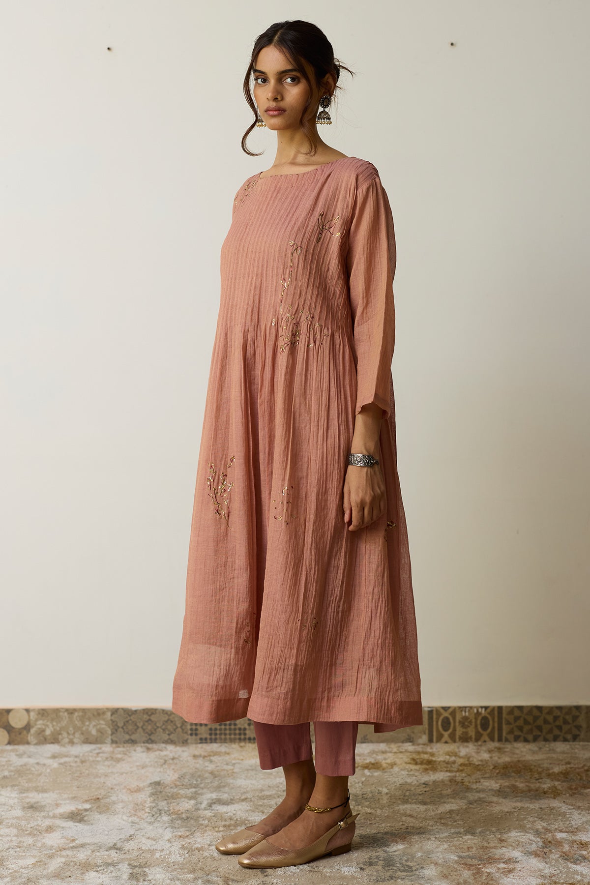 Salmon Pink Cotton Kurta Set