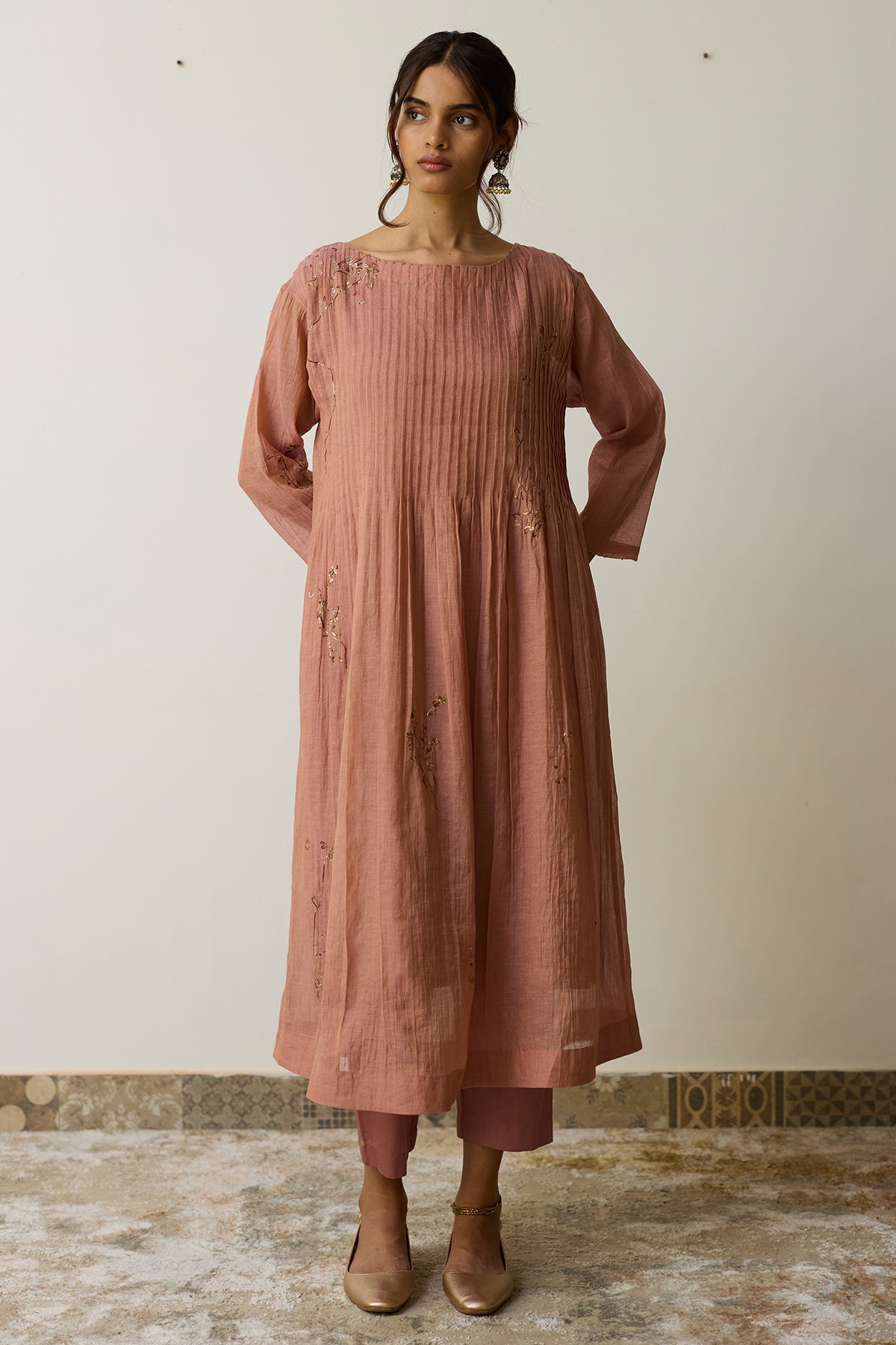 Salmon Pink Cotton Kurta Set