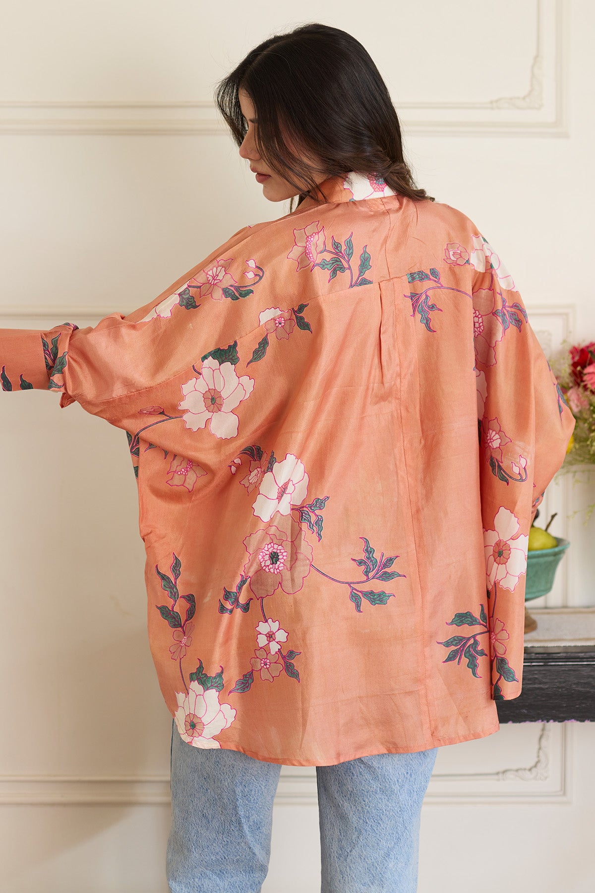 Salmon Printed Oversized Shirt