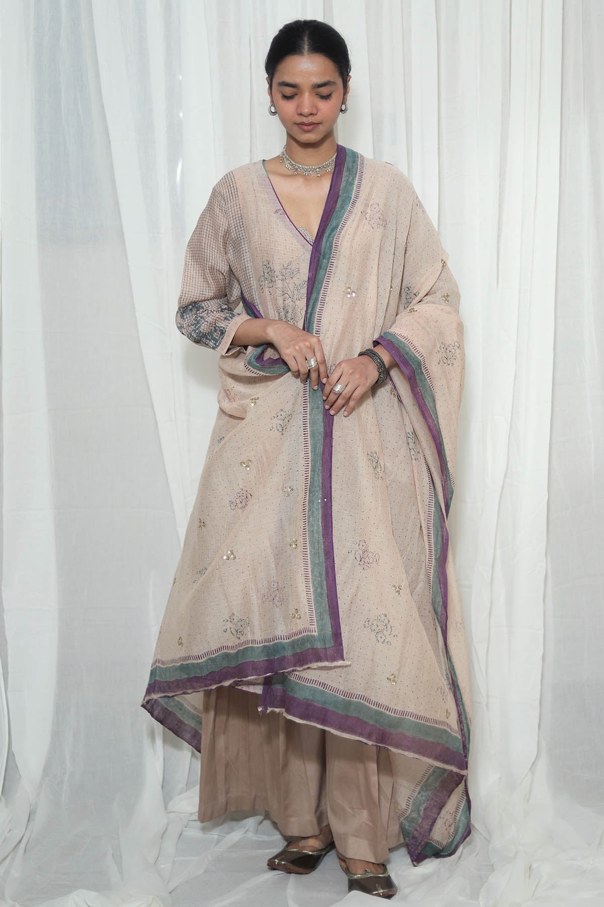 Buy Sand Chanderi Mul Angrakha Set for women by House Of 87 online available at scrollnshops