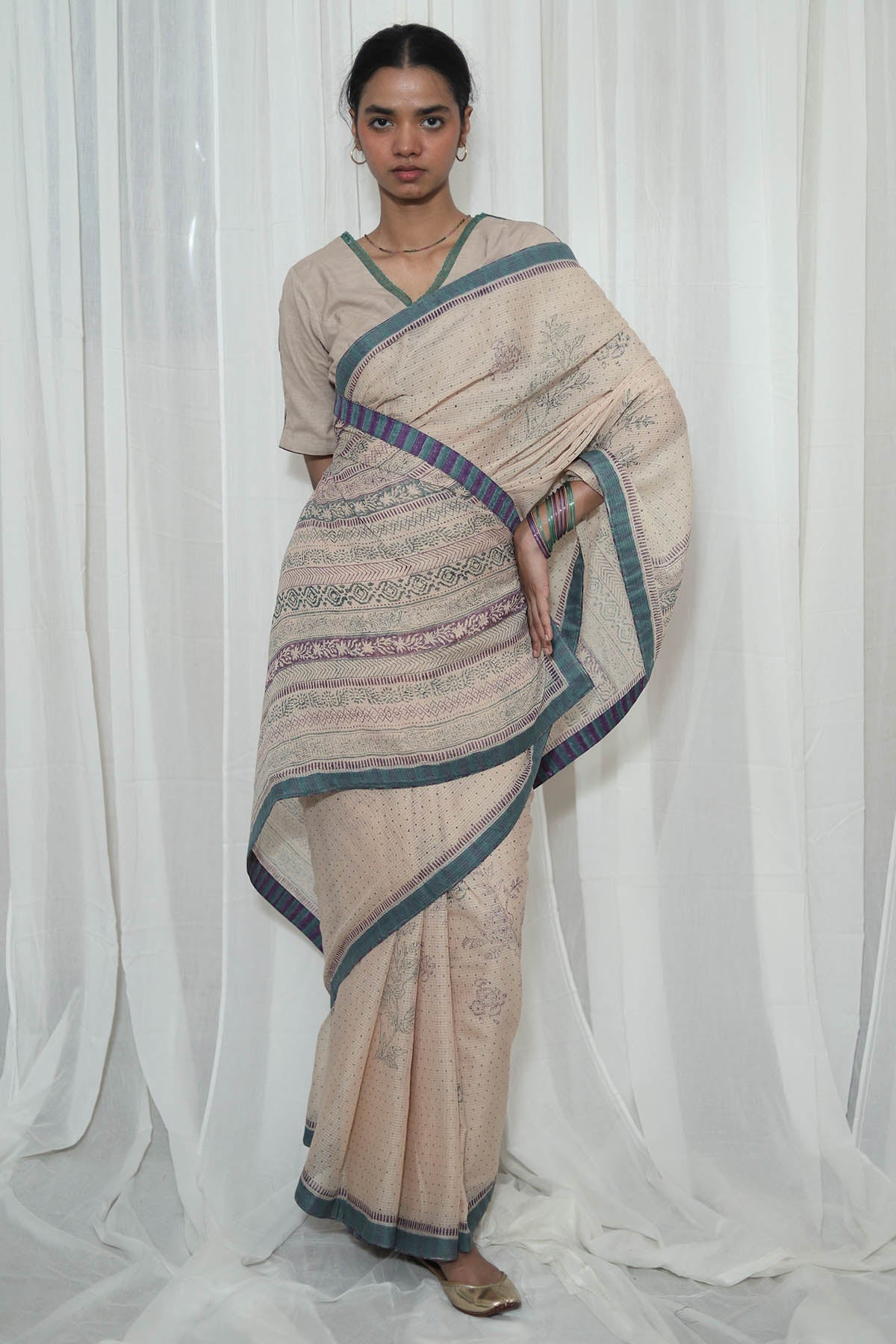 Buy Sand Hand Block Printed Saree for women by House Of 87 online available at scrollnshops