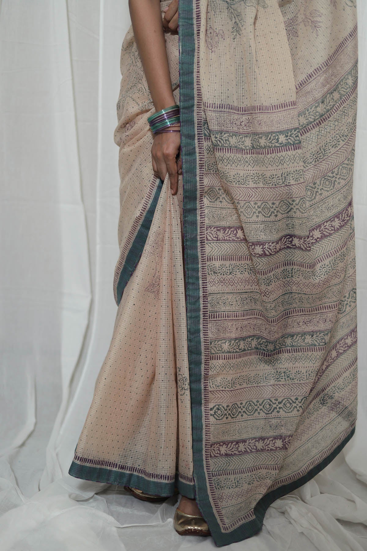 Sand Hand Block Printed Saree