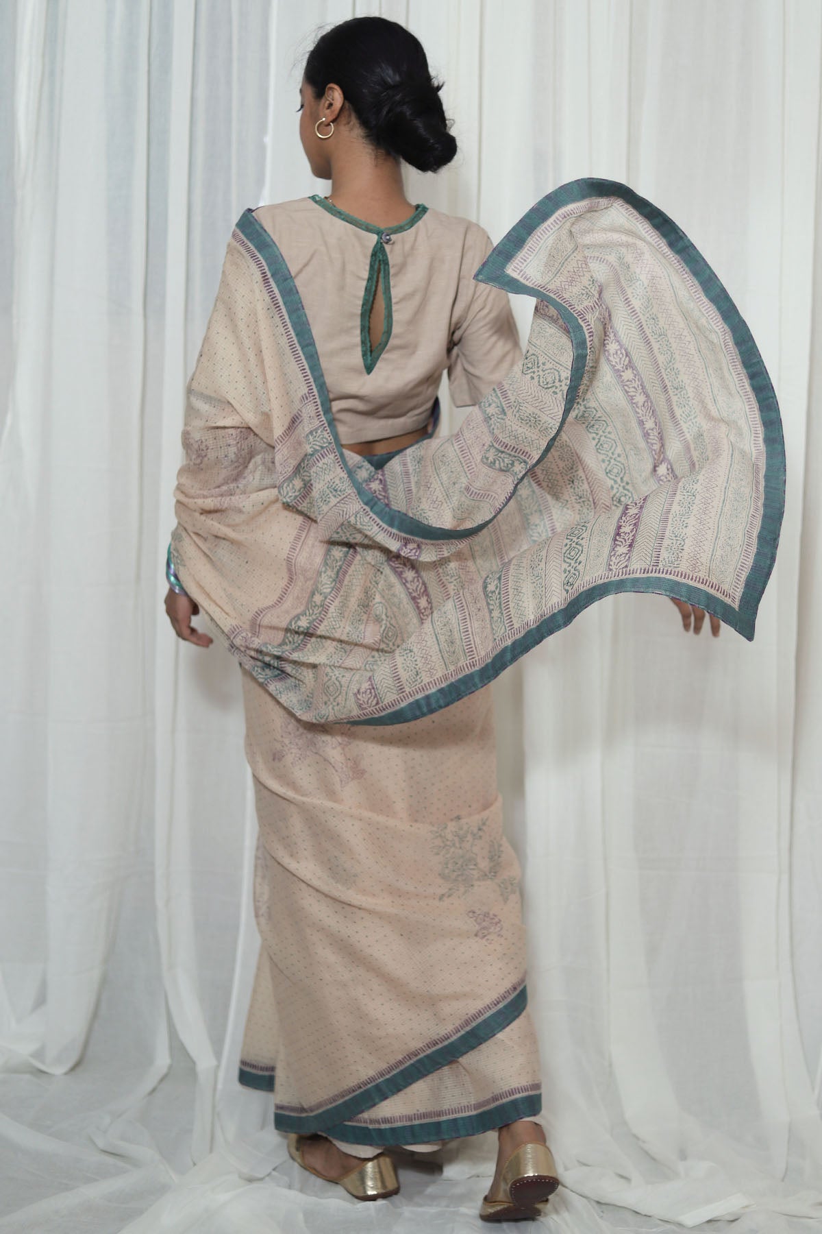Sand Hand Block Printed Saree
