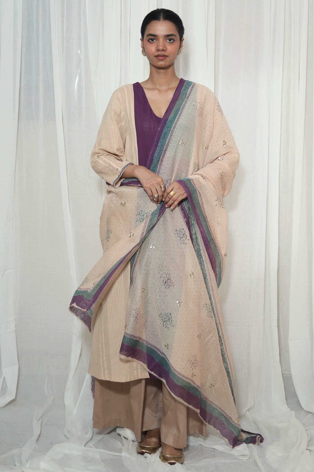 Buy Sand Striped Cotton Kurta Set for women by House Of 87 online available at scrollnshops