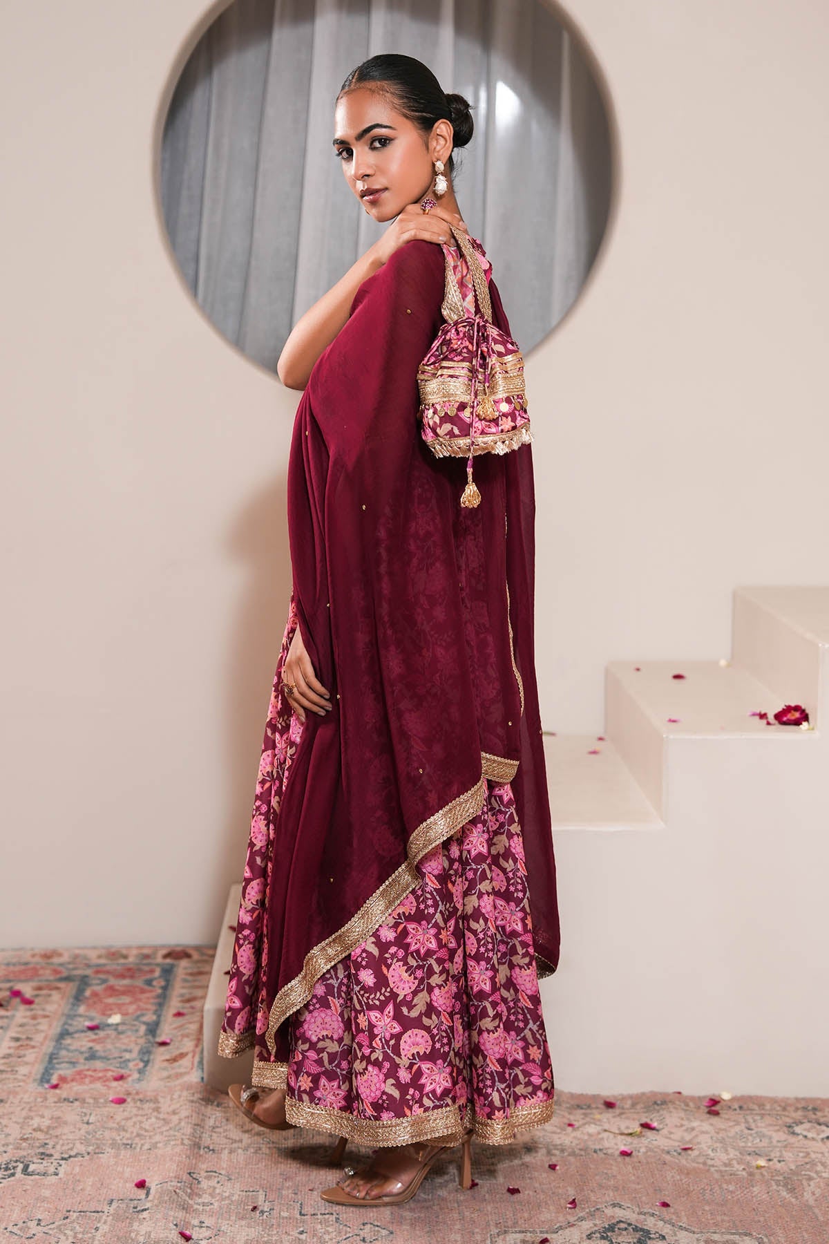 Buy Sangria Pink Gota Work Potli by Ugna by Unnati for women online at ScrollnShops