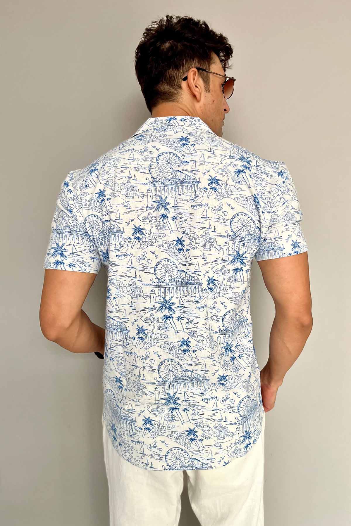 Santorini Print Linen Shirt