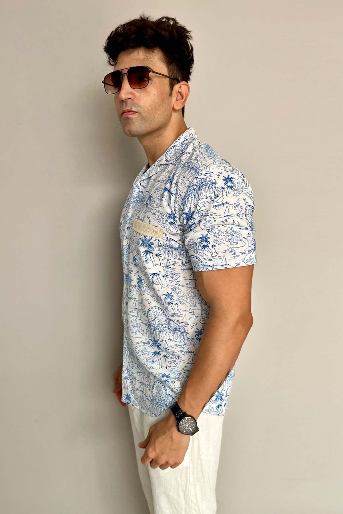 Santorini Print Linen Shirt