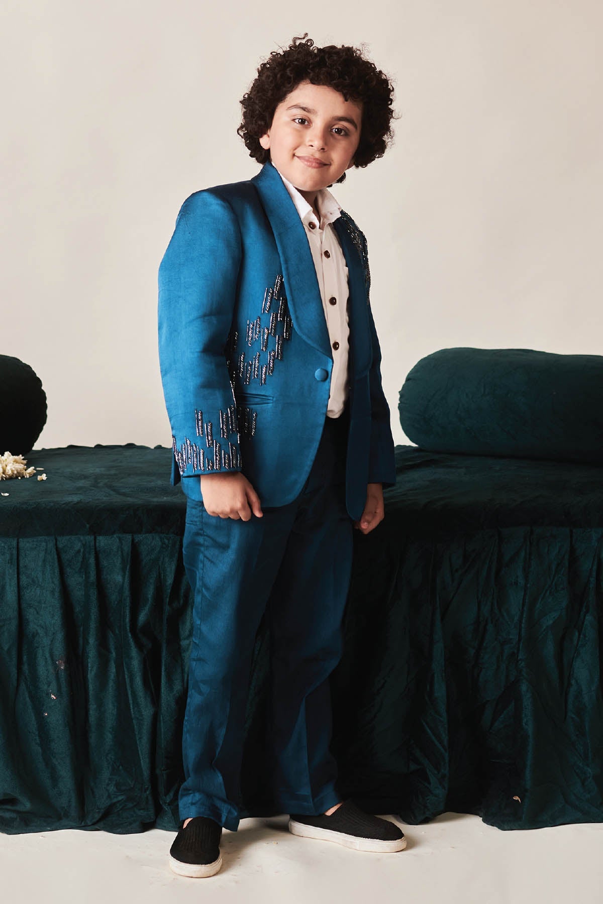 Designer Littleens Sapphire Blue Embroidered Tuxedo For Kids (Boys & Girls) Available online at ScrollnShops