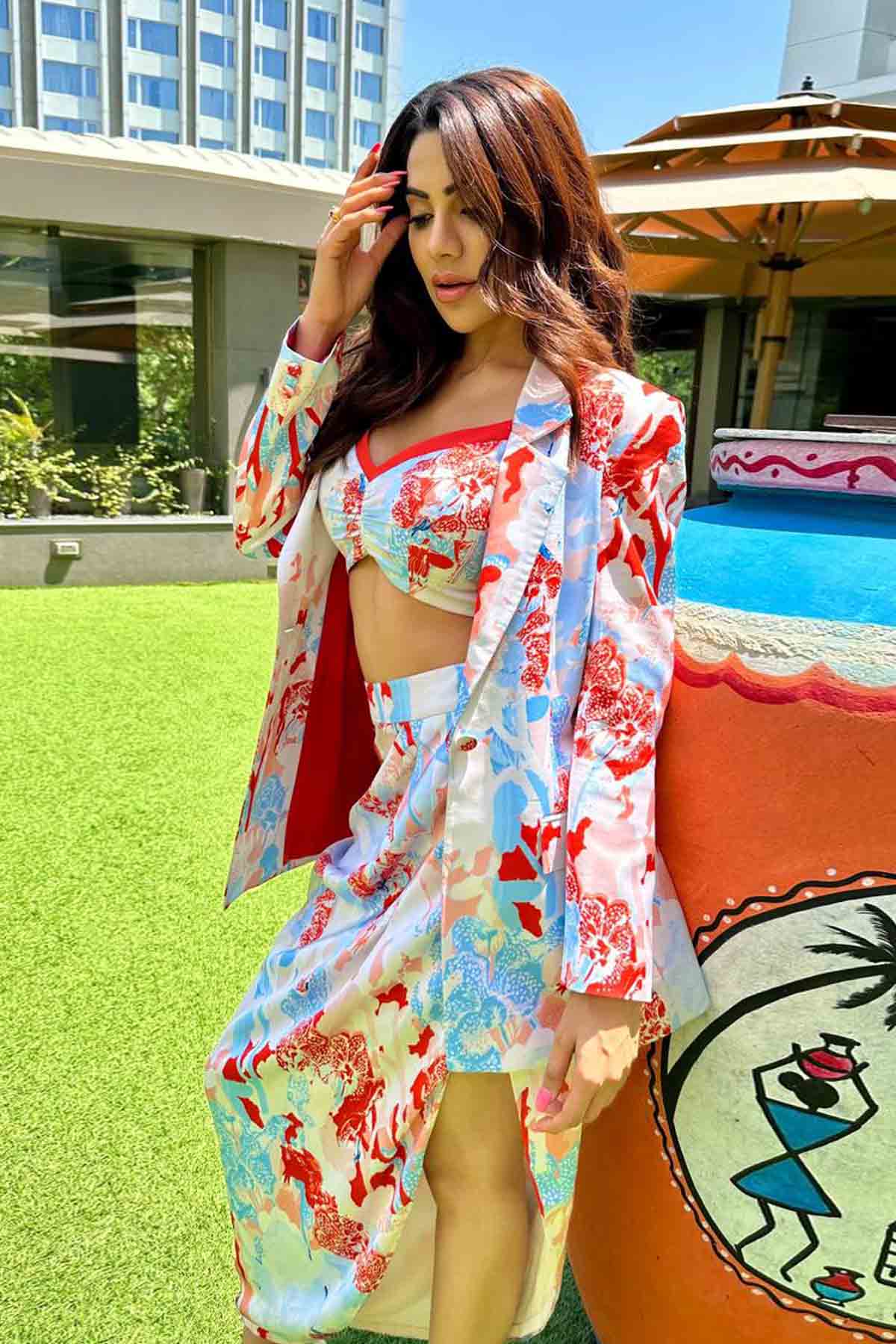 Satin Printed Jacket & Skirt Set