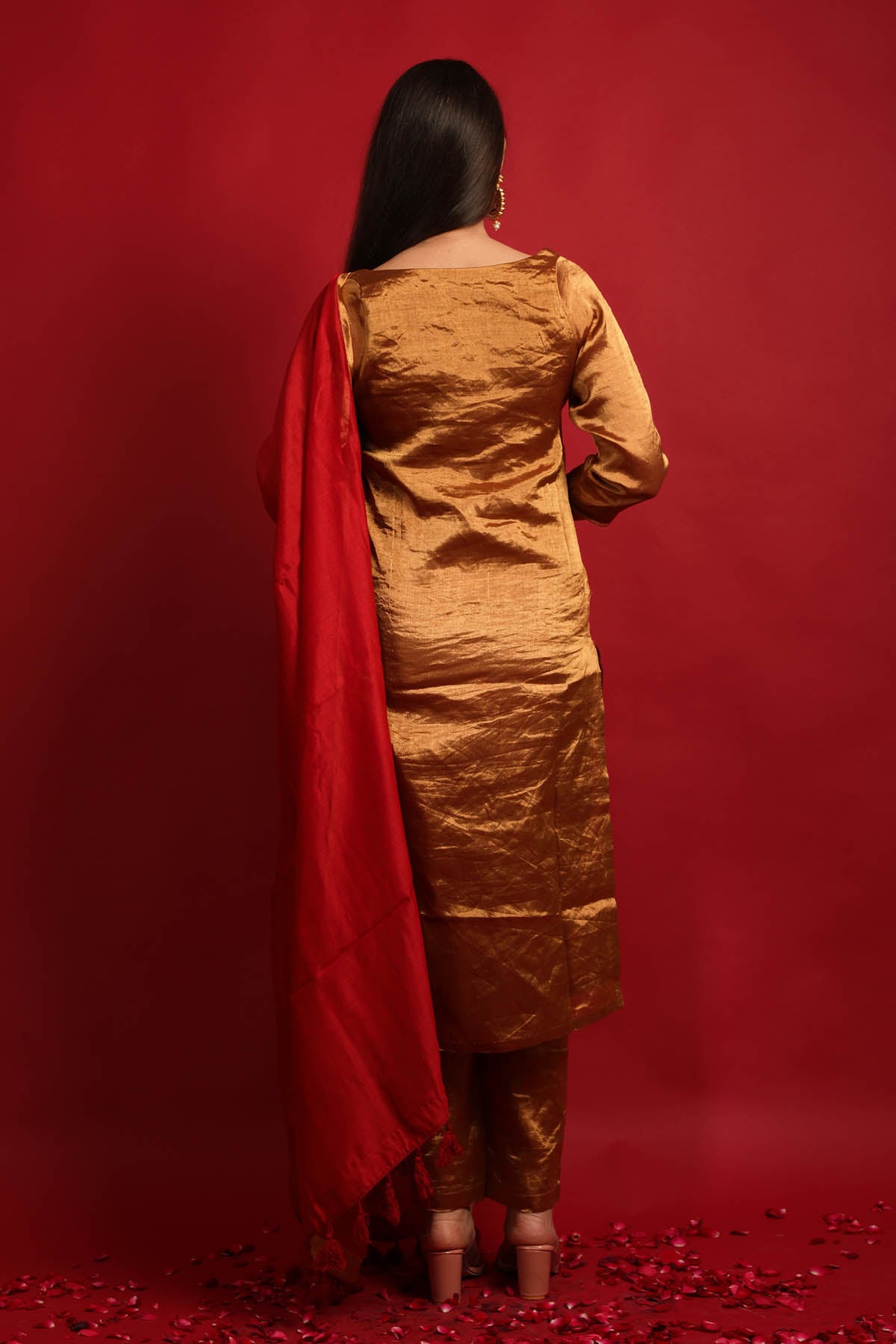 Gold Handwoven Zari Kurta Set