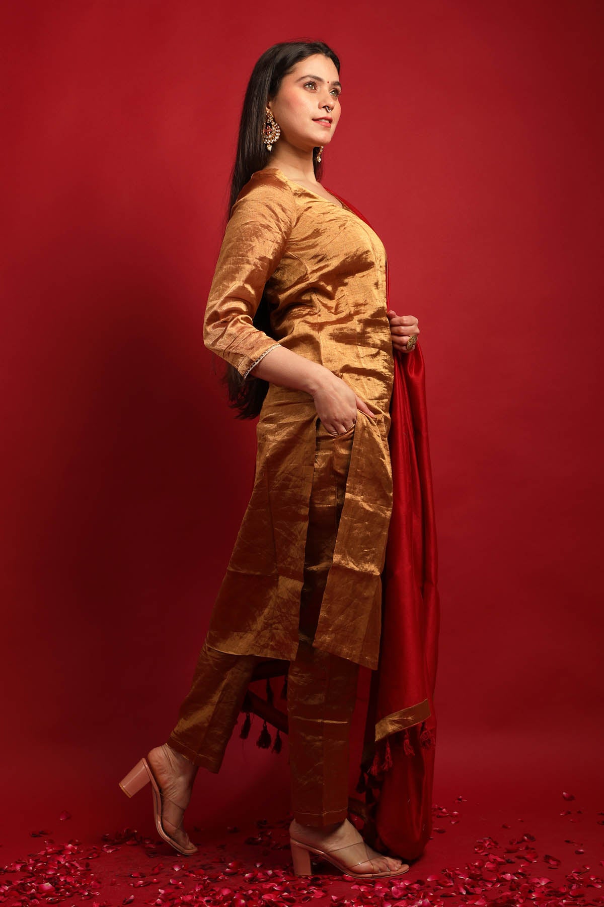 Gold Handwoven Zari Kurta Set